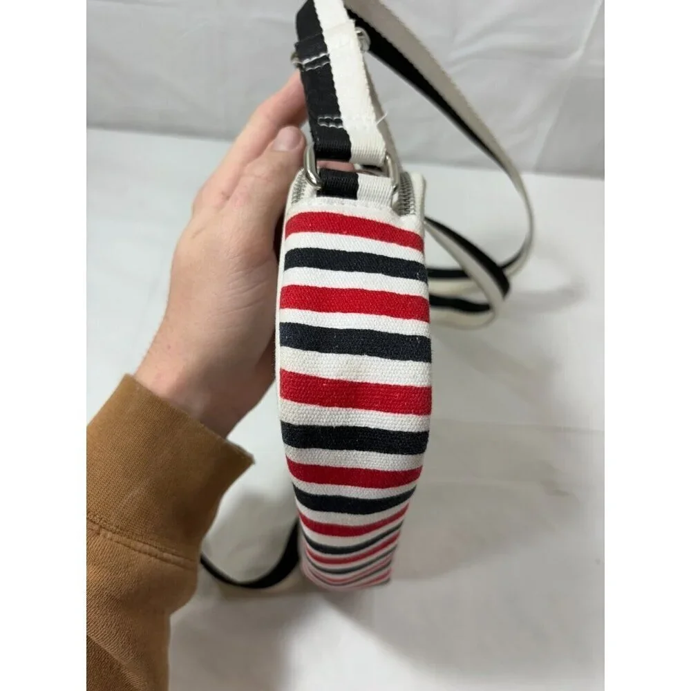 Brighton Love Scroll Cross Body Bag Canvas White Black Red Hearts
